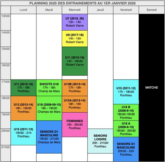 RAPPEL - PLANNING DES ENTRAINEMENTS