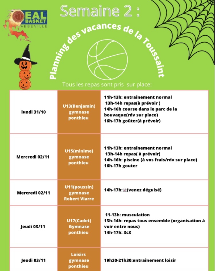 Stages entrainements vacances de la toussaint